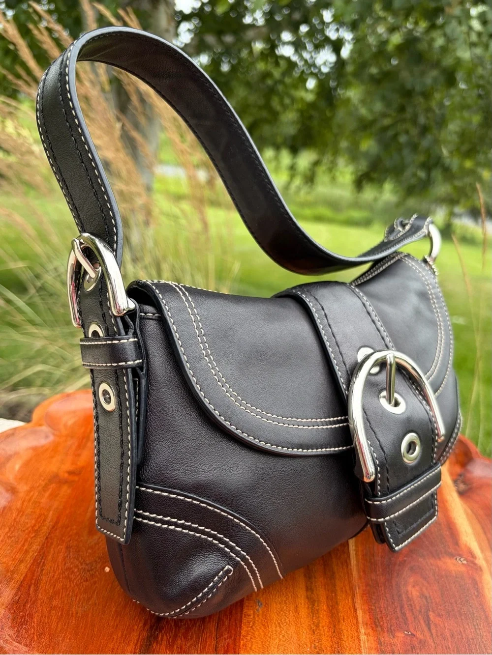 Vintage COACH Soho Flap Shoulder Bag Black Leather 10316 - Picture 5 of 17